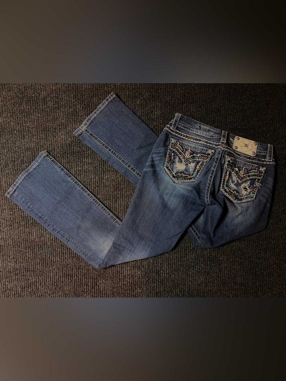 Miss Me Mid Rise Easy Boot Jeans Size 26 Embroidered Y2K Western Bootcut